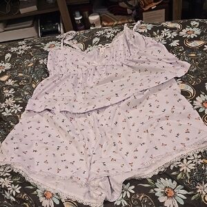 Nwot Floral Lace Trim Pajama Set